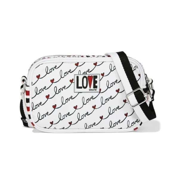 Brighton LOVE SCROLL Canvas Black White Crossbody Bag NEW Without Tags 8”x5” - Picture 1 of 16